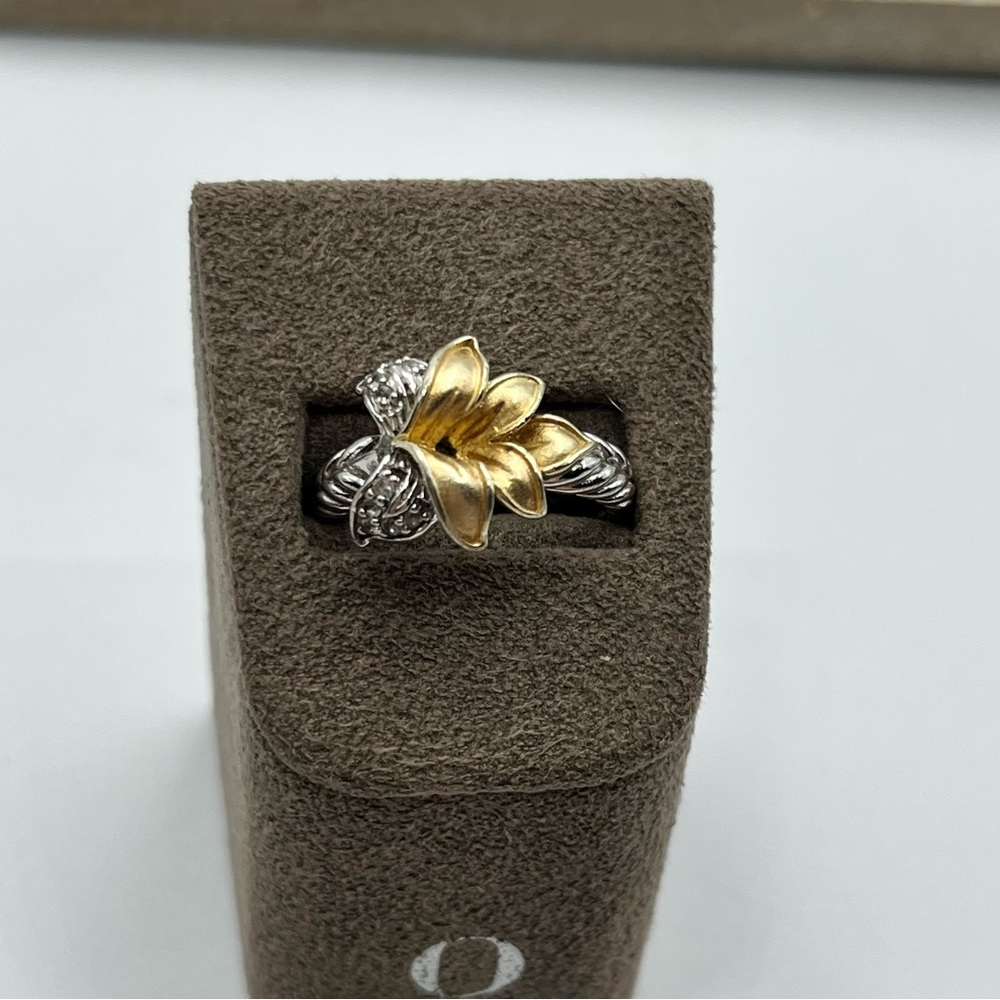 Vintage Sterling Silver Calla Lily Flower Statement Ring with White Topaz
